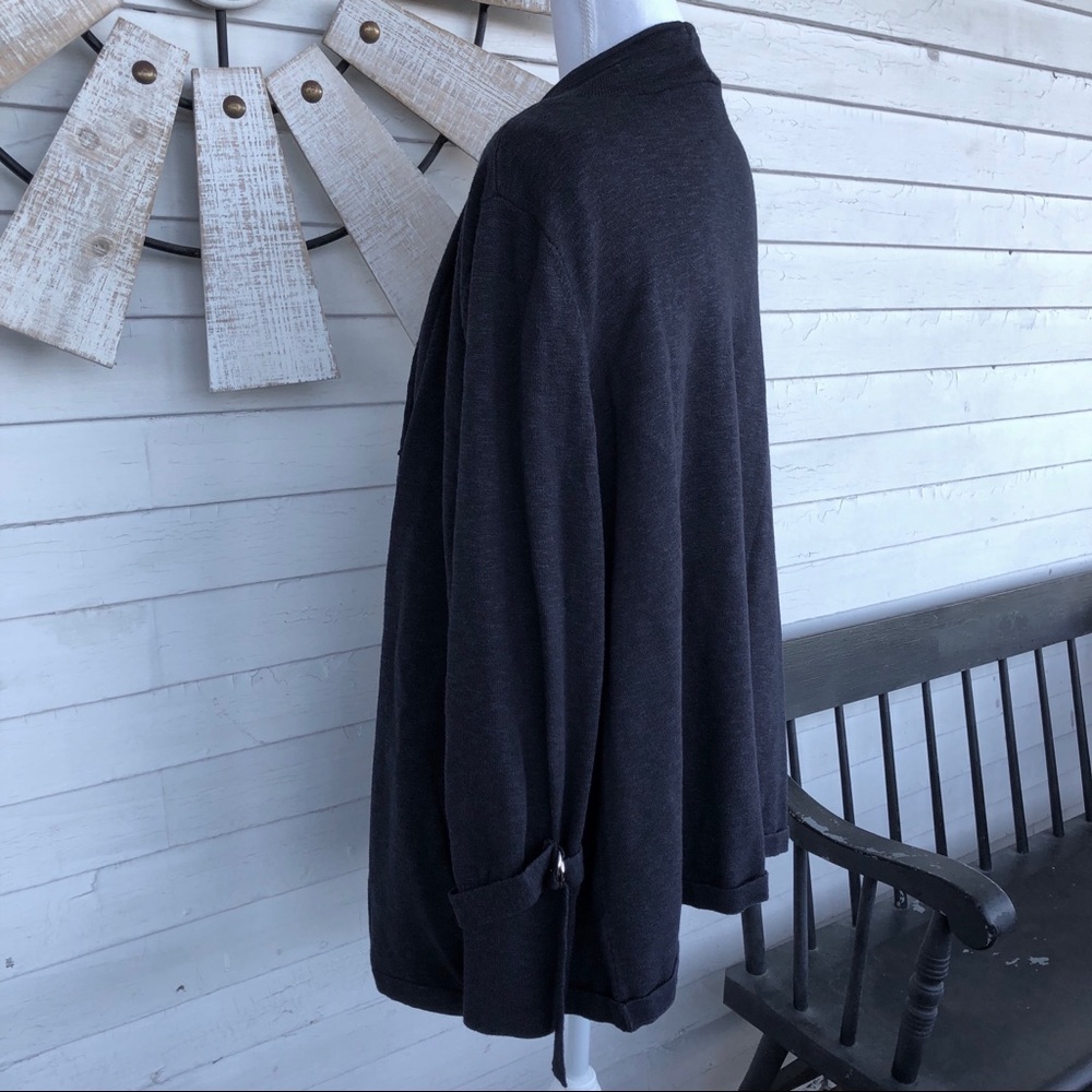 Navy Blue Cardigan Sweater with Buckle Detail - Picture 4 of 7